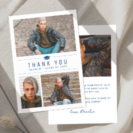 Blauw Modern Eenvoudige Typografie 4 Foto Afstuder Bedankkaart