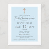 Blauw | Modern Eerste Communiebegroting Uitnodigin (Voorkant)