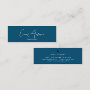 Blauw Modern Elegant Afstuderen Naam Invoegen Kaar Mini Visitekaartje