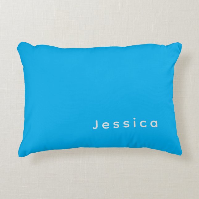 Blauw Modern Elegant Eenvoudig Professioneel Naam Accent Kussen (Voorkant)