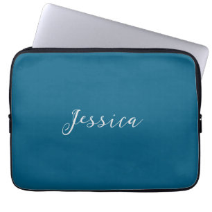 Blauw Modern Elegant Eenvoudig Professioneel Naam Laptop Sleeve