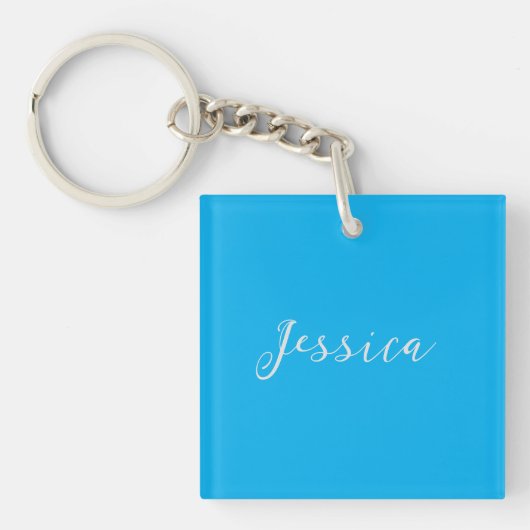 Blauw Modern Elegant Eenvoudig Professioneel Naam Sleutelhanger (voorkant)