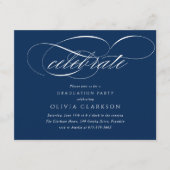 Blauw Modern Elegant Script Graduation Party Informatiekaartje (Voorkant)