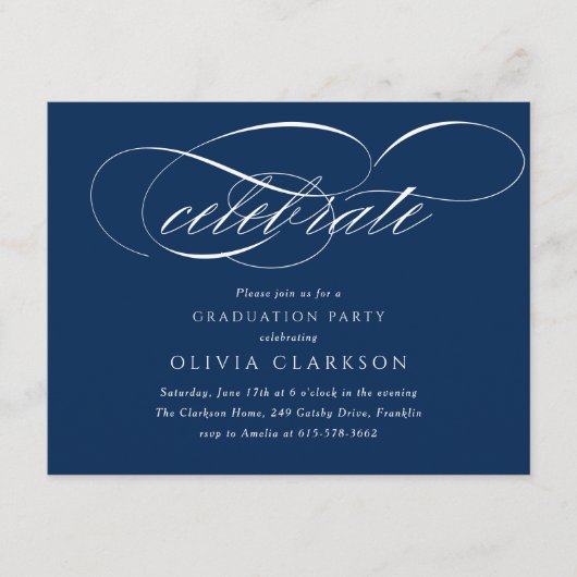 Blauw Modern Elegant Script Graduation Party Informatiekaartje (Voorkant)