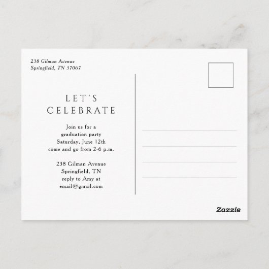 Blauw Modern Elegant Script Photo Graduation Party Briefkaart (Achterkant)