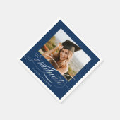 Blauw Modern Elegant Script Photo Graduation Party Servet (Hoek)
