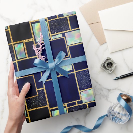 Blauw | Modern faux glitter & opaal inpakpapier (Geschenken)