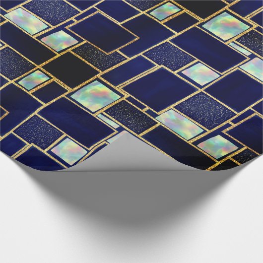 Blauw | Modern faux glitter & opaal inpakpapier (Hoek)