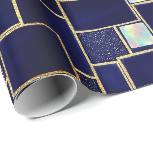 Blauw | Modern faux glitter & opaal inpakpapier (Rol Hoek)