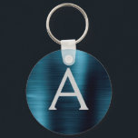 Blauw modern fonogram roestvrij staal sleutelhanger<br><div class="desc">Moderne en elegante blauwe faux roestvrijstalen metalen elegante Sleutelhanger. Deze Sleutelhangers kunnen worden aangepast om uw initiaal en voornaam te omvatten. Deze sleutelketens maken geweldige verjaardag,  vrijgezellenfeest of bacheloretfeesten.</div>