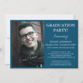 Blauw Modern Foto Afstuderen Afstudeerfeest Kaart