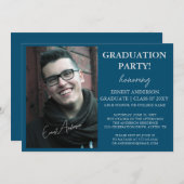 Blauw Modern Foto Afstuderen Afstudeerfeest Kaart (Voorkant / Achterkant)