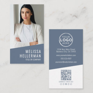 Blauw Modern Foto QR Code Logo Verticaal Visitekaartje