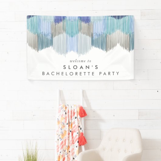 Blauw Modern Fringe Bachelorette Party Spandoek (Insitu)