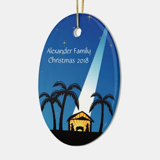 Blauw Modern Geboorte Kerstmis Ornament (Links)