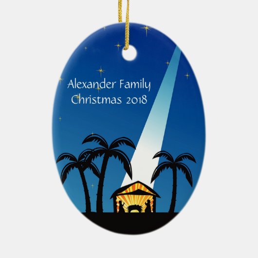 Blauw Modern Geboorte Kerstmis Ornament (Achterkant)