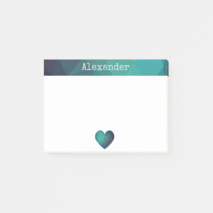Blauw modern geometrisch hart en aanpasbare naam post-it® notes