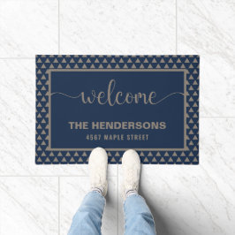 Blauw Modern Gepersonaliseerde Familienaam Welkom Deurmat