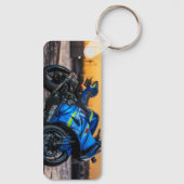 Blauw Modern Groot Fiets Motorrijder Cadeau Sleutelhanger (Achterkant)