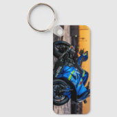 Blauw Modern Groot Fiets Motorrijder Cadeau Sleutelhanger (Voorkant)