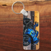 Blauw Modern Groot Fiets Motorrijder Cadeau Sleutelhanger (Voorkant)