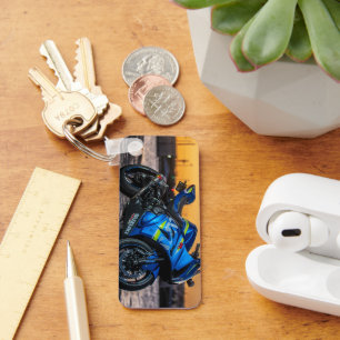 Blauw Modern Groot Fiets Motorrijder Cadeau Sleutelhanger