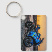 Blauw modern groot fiets motorrijder cadeau sleutelhanger (Voorkant)