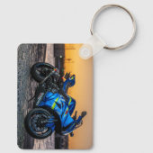 Blauw modern groot fiets motorrijder cadeau sleutelhanger (Achterkant)