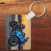 Blauw modern groot fiets motorrijder cadeau sleutelhanger (Achterkant)