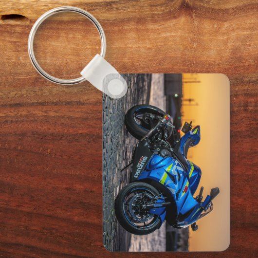 Blauw modern groot fiets motorrijder cadeau sleutelhanger (Voorkant)