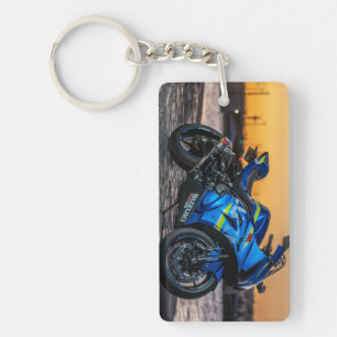 Blauw Modern Groot Fiets Motorrijder Cadeau Sleutelhanger