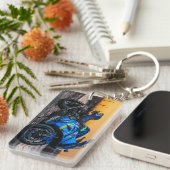 Blauw Modern Groot Fiets Motorrijder Cadeau Sleutelhanger (Voorkant Rechts)