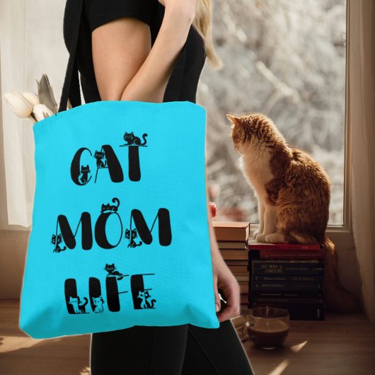 Blauw Modern Kat Moeder Leven Schattige Moederdag Tote Bag