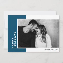 Blauw modern kleurenblok Prettige feestdagen Foto Feestdagenkaart