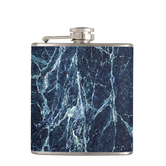 Blauw modern marmerpatroon heupfles (Voorkant)