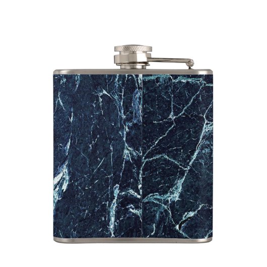 Blauw modern marmerpatroon heupfles (Achterkant)