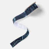 Blauw modern marmerpatroon satijnen lint (Achterkant)