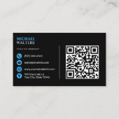 Blauw Modern Minimalist Professional QR-code zwart Visitekaartje (Achterkant)