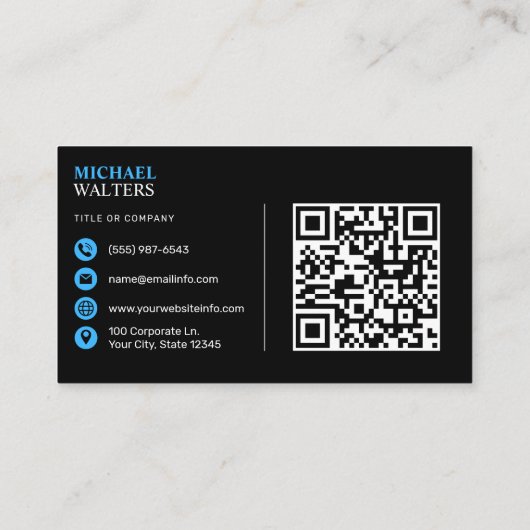 Blauw Modern Minimalist Professional QR-code zwart Visitekaartje (Achterkant)