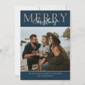 Blauw Modern Minimalistisch Foto Vrolijk Kerstfees Feestdagenkaart (Voorkant)
