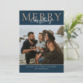 Blauw Modern Minimalistisch Foto Vrolijk Kerstfees Feestdagenkaart (Staand voorkant)