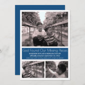 Blauw Modern Minimalistisch Kind Adoptie 3 Foto Aankondiging (Voorkant / Achterkant)