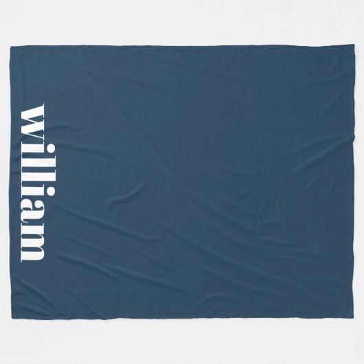 Blauw Modern Monogram Gepersonaliseerde naam Fleece Deken (Voorkant (Horizontaal))