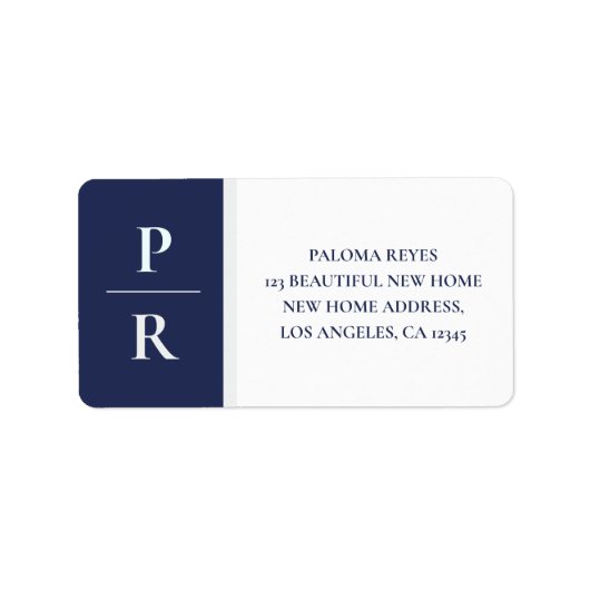 Blauw modern monogram medium retouradreslabel etiket (Voorkant)