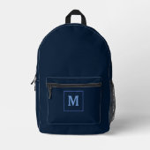 Blauw Modern Monogram Naam Aangepast Bedrukte Rugzak (Voorkant)