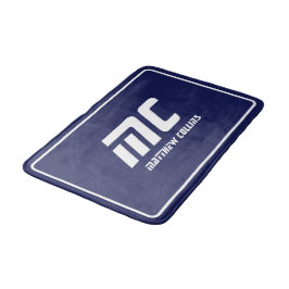 Blauw Modern Monogram Schoon Minimal Naam Tekst Ve Badmat