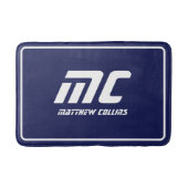 Blauw Modern Monogram Schoon Minimale Naam Tekst v Badmat (Voorkant)