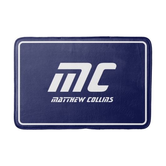 Blauw Modern Monogram Schoon Minimale Naam Tekst v Badmat (Voorkant)