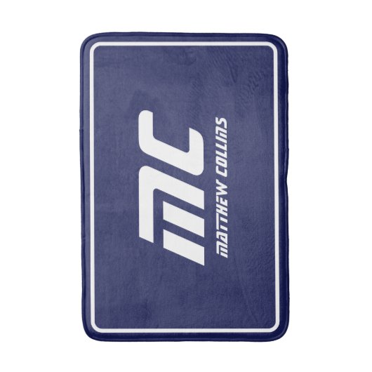 Blauw Modern Monogram Schoon Minimale Naam Tekst v Badmat (Voorkant Verticaal)