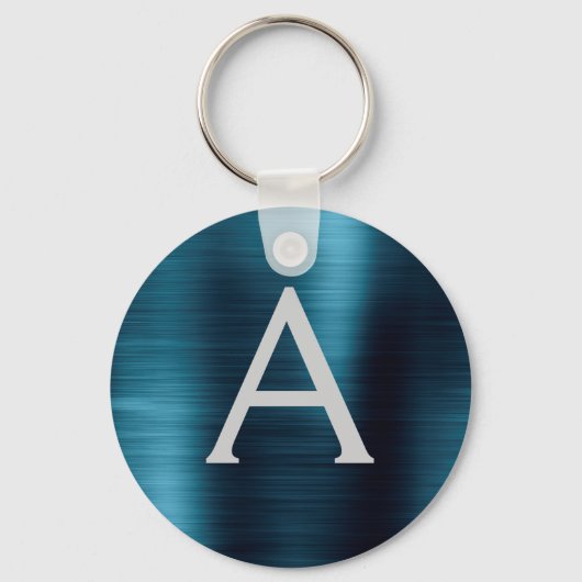 Blauw Modern Nep RVS Monogram Sleutelhanger (Voorkant)